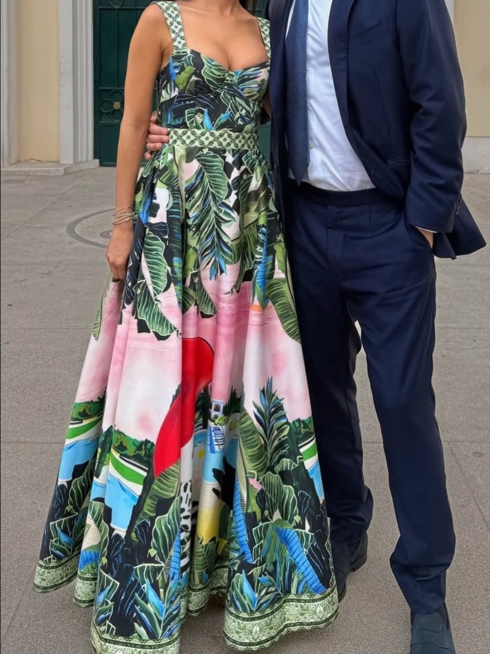 Alice + Olivia Tropical Sweetheart Maxi Dress in Pink, Green & Blue